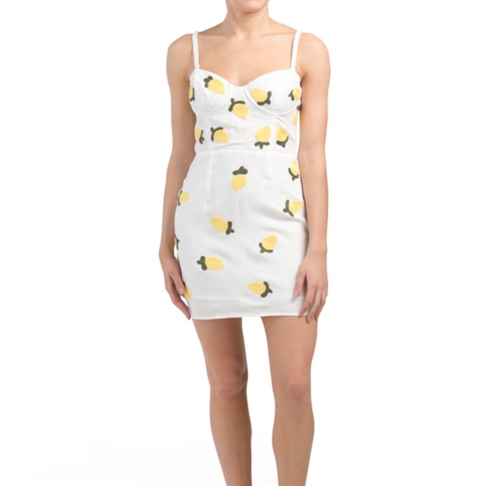 NWT: Red Carter Lemon Embroidered Dress White Small Fruit Mini Summer Strapless